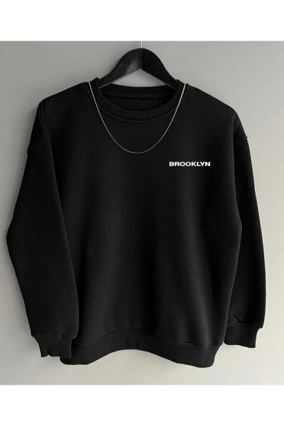Siyah Oversize Brooklyn Baskılı Pamuklu Kapşonsuz 0 Yaka Unisex Sweatshirt Siyah Oversize Brooklyn Baskılı Pamuklu Kapşonsuz 0 Yaka Unisex Sweatshirt
