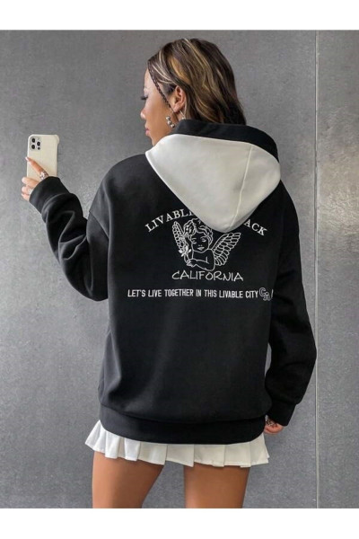 Unisex Oversize Siyah Livable California Sırt Baskılı Beyaz Kapüşonlu Sweatshirt Unisex Oversize Siyah Livable California Sırt Baskılı Beyaz Kapüşonlu Sweatshirt