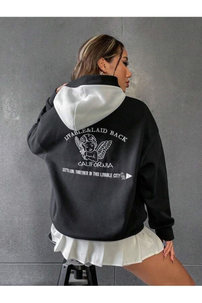 Unisex Oversize Siyah Livable California Sırt Baskılı Beyaz Kapüşonlu Sweatshirt Unisex Oversize Siyah Livable California Sırt Baskılı Beyaz Kapüşonlu Sweatshirt