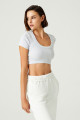 x Melodi Gri Pamuklu Fitilli Crop T-Shirt Short Sleeve