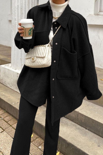 Mad Girls Siyah Over Size Gömlek Ceket Mg1281