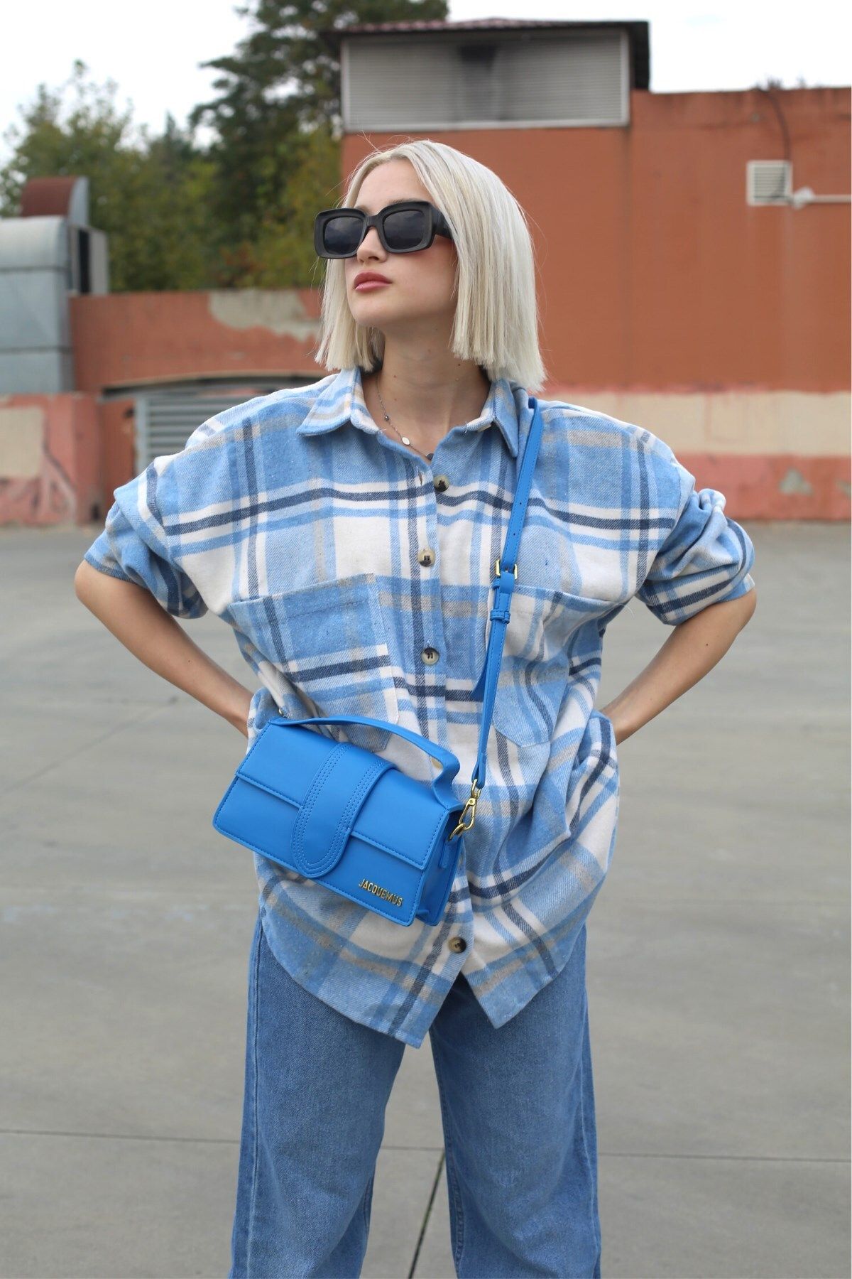 Mavi Oversize Kadın Oduncu Gömlek Mg1589 Mavi Oversize Kadın Oduncu Gömlek Mg1589