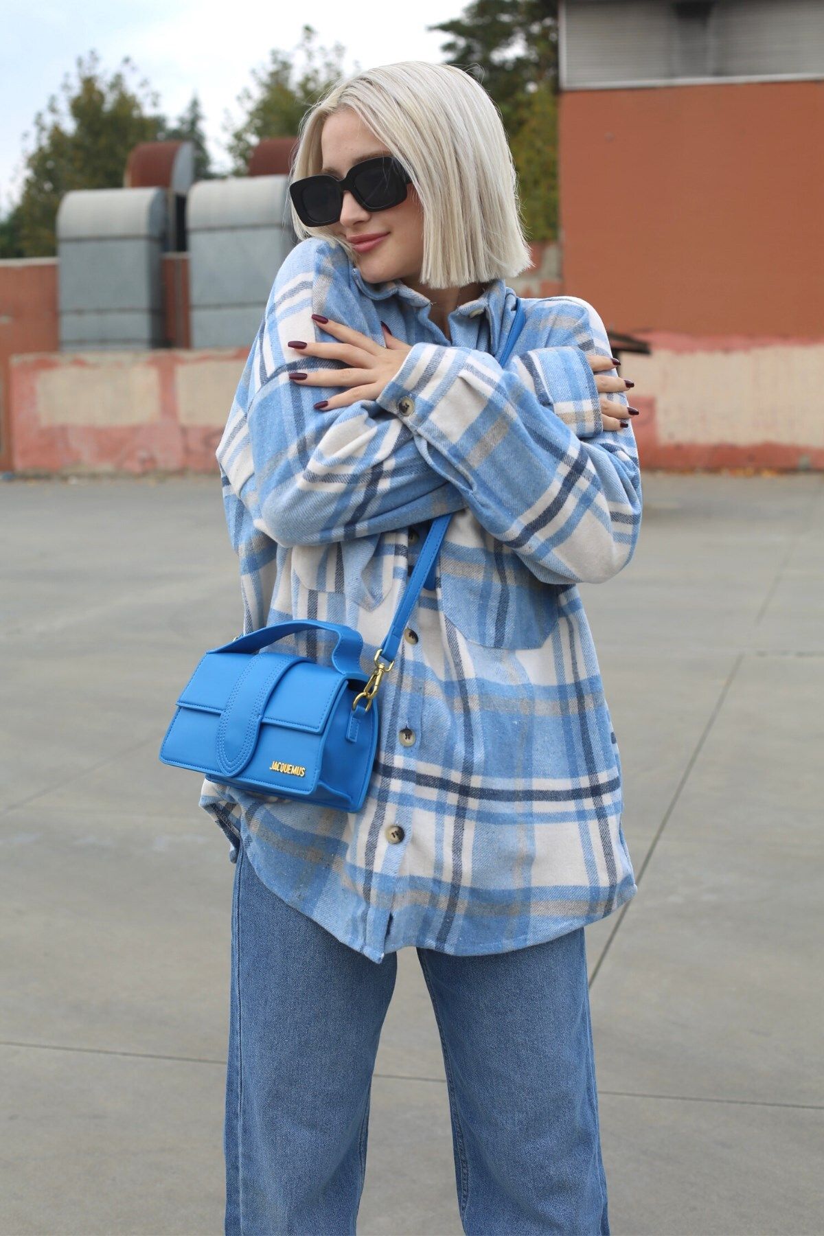 Mavi Oversize Kadın Oduncu Gömlek Mg1589 Mavi Oversize Kadın Oduncu Gömlek Mg1589