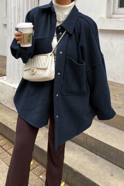 Mad Girls Lacivert Over Size Gömlek Ceket Mg1281