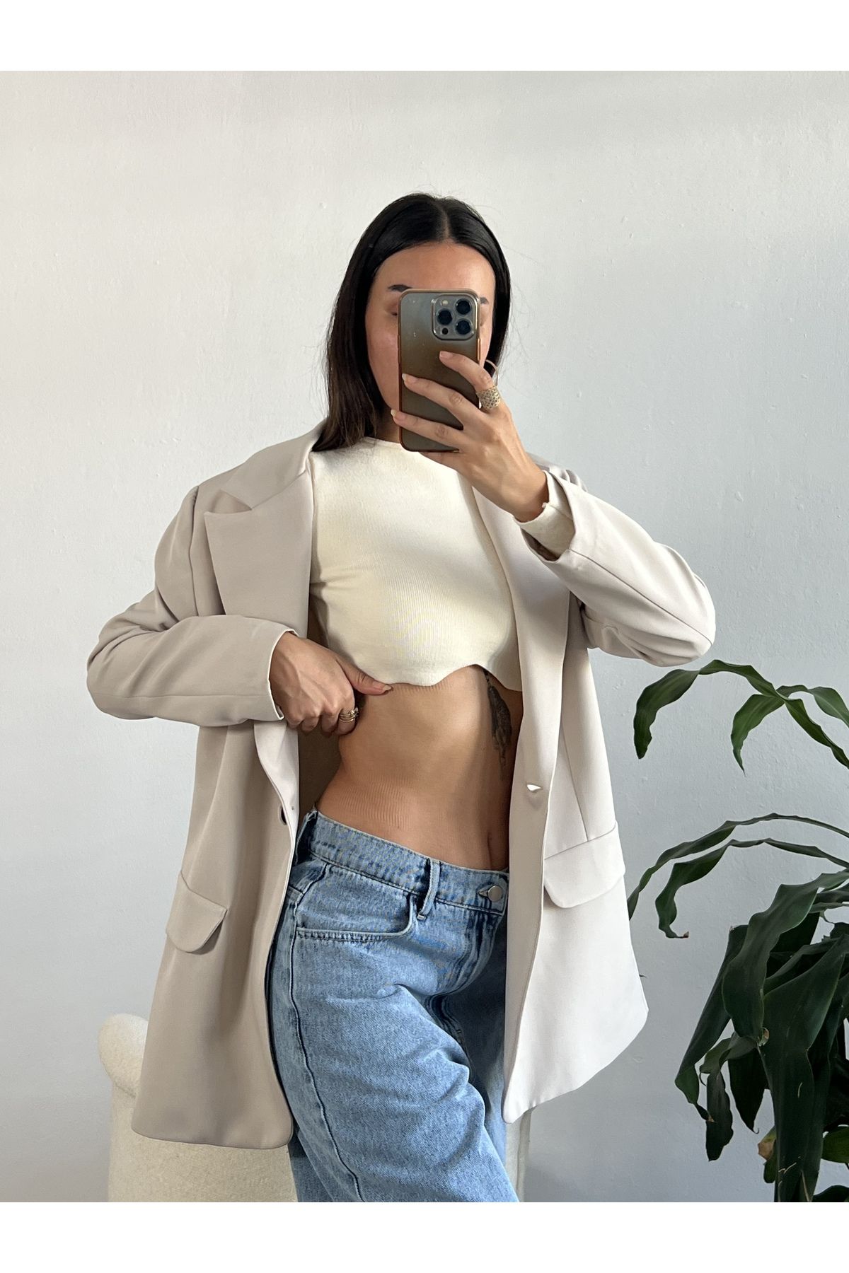 Taş Oversize Blazer Ceket 24022 Taş Oversize Blazer Ceket 24022