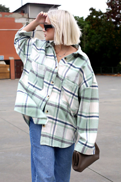 Su Yeşili Oversize Kadın Oduncu Gömlek Mg1589