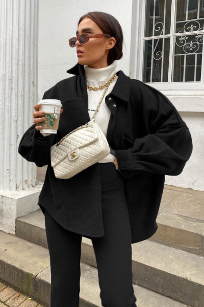 Mad Girls Siyah Over Size Gömlek Ceket Mg1281