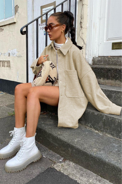 Mad Girls Bej Over Size Gömlek Ceket Mg1281