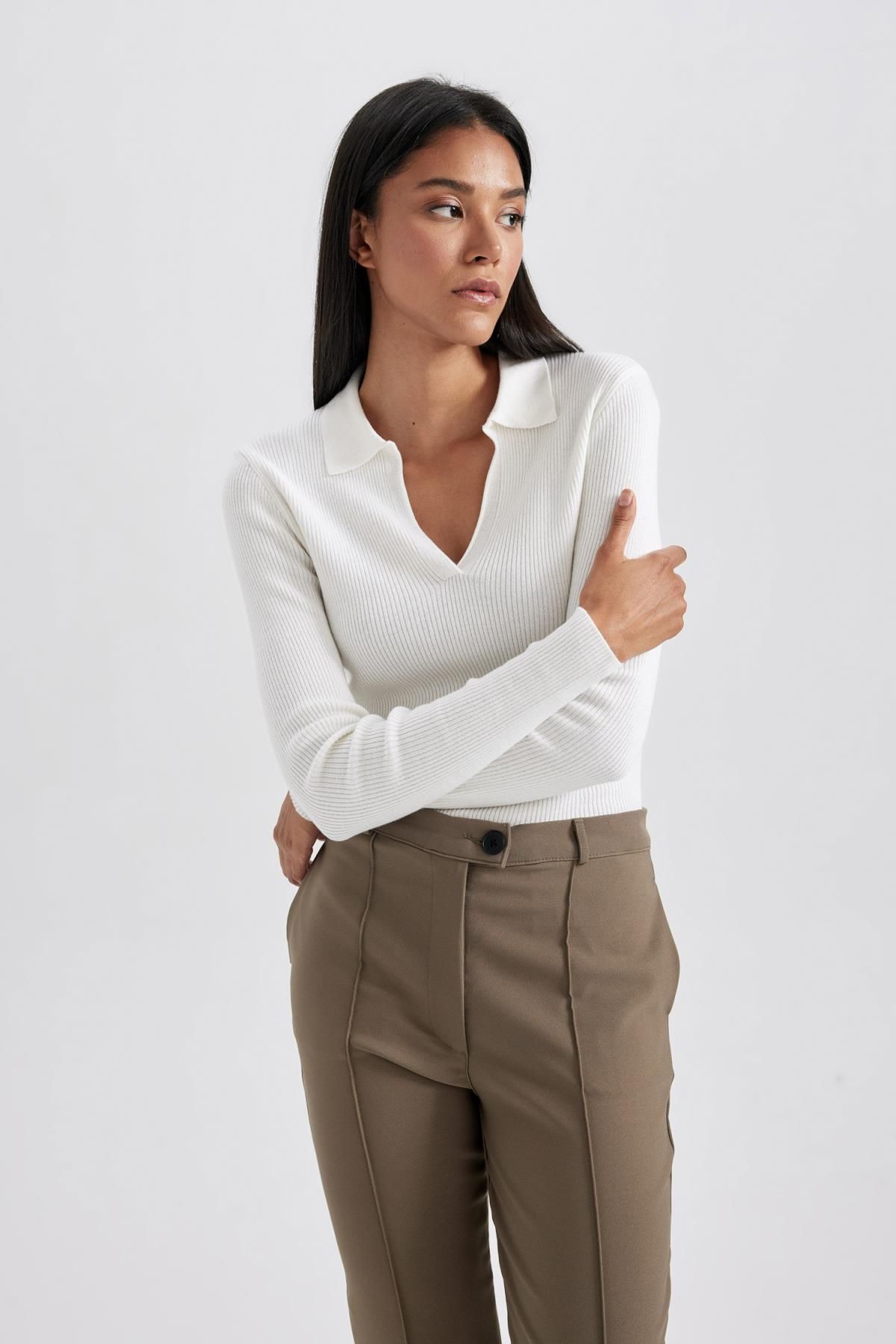 Yumuşak Dokulu Polo Yaka Basic Triko Kazak Yumuşak Dokulu Polo Yaka Basic Triko Kazak