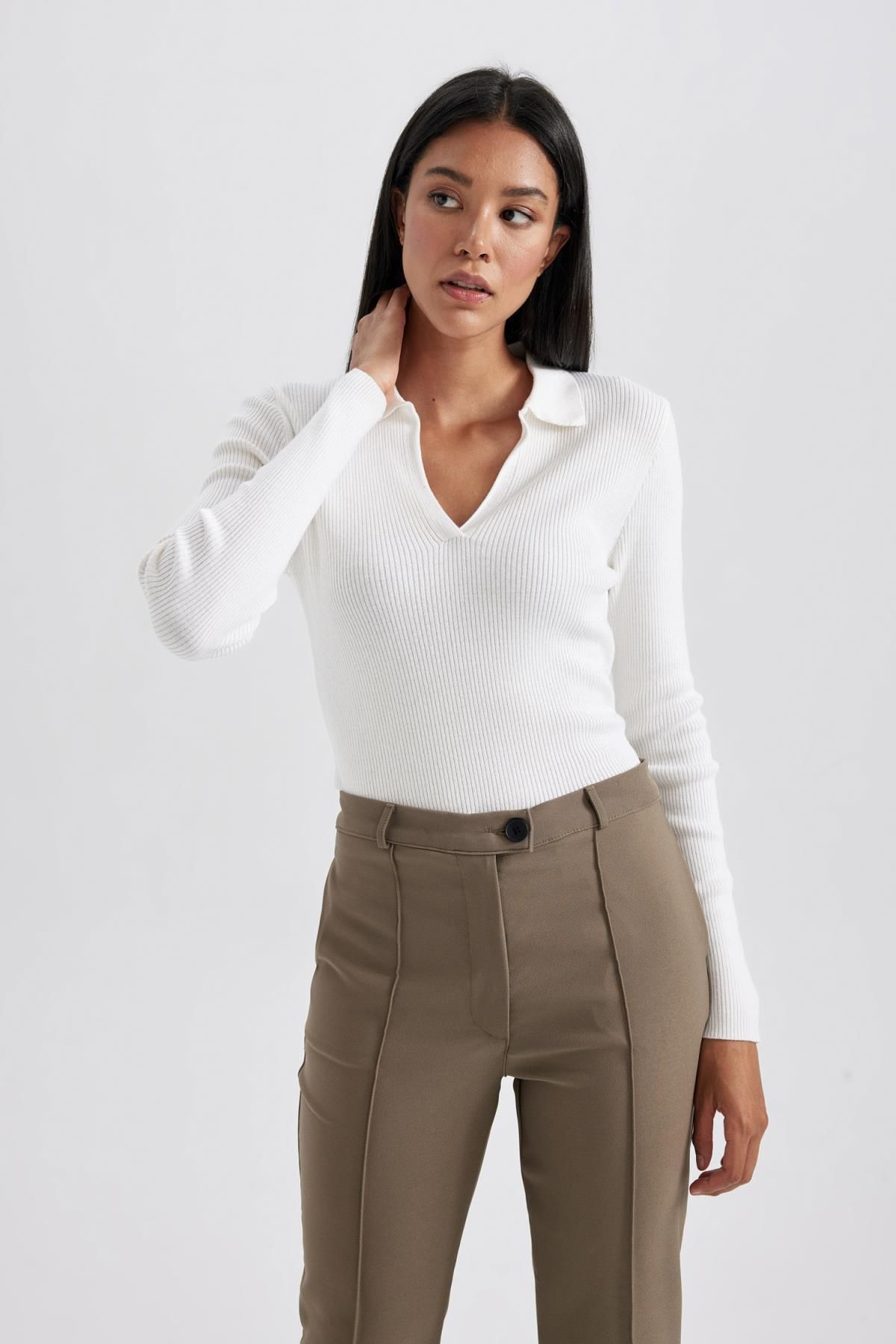 Yumuşak Dokulu Polo Yaka Basic Triko Kazak Yumuşak Dokulu Polo Yaka Basic Triko Kazak