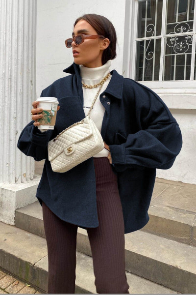 Mad Girls Lacivert Over Size Gömlek Ceket Mg1281