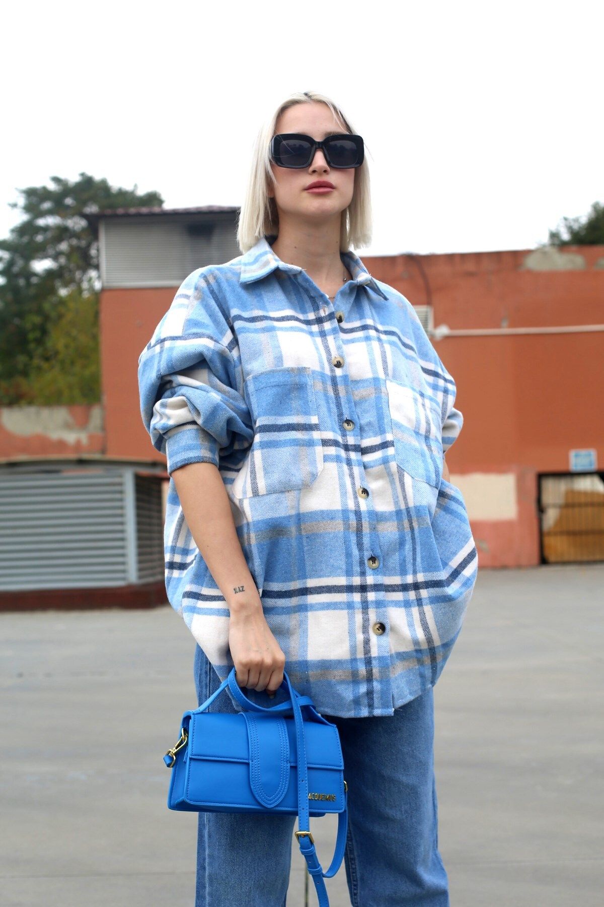 Mavi Oversize Kadın Oduncu Gömlek Mg1589 Mavi Oversize Kadın Oduncu Gömlek Mg1589