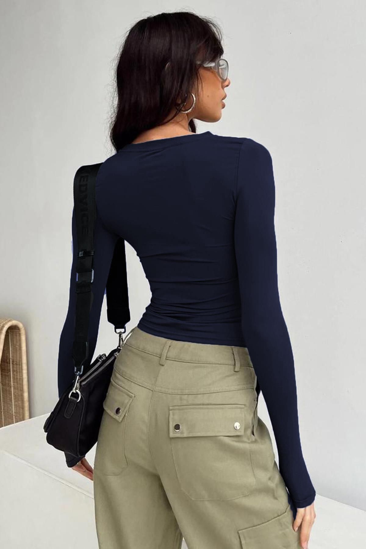 Lacivert Bisiklet Yaka Basic Uzun Kollu Body MG1701 Lacivert Bisiklet Yaka Basic Uzun Kollu Body MG1701