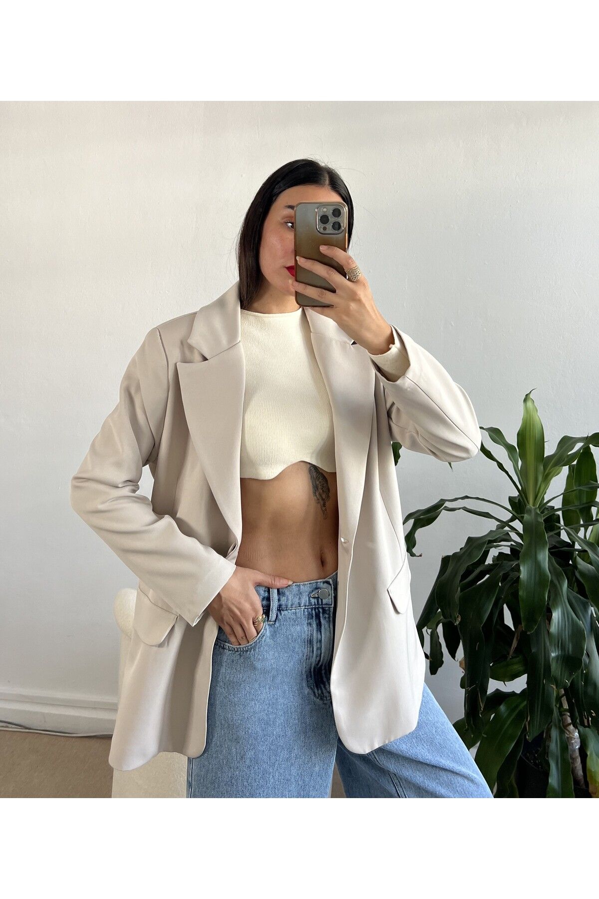 Taş Oversize Blazer Ceket 24022 Taş Oversize Blazer Ceket 24022