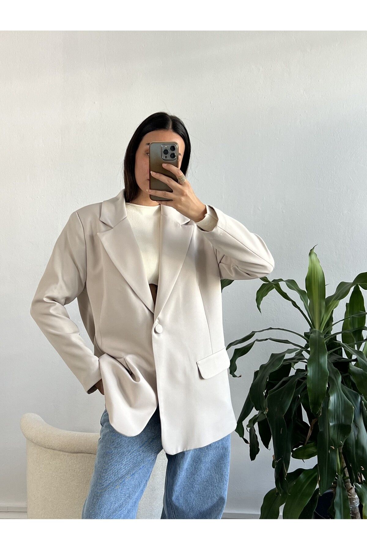 Taş Oversize Blazer Ceket 24022 Taş Oversize Blazer Ceket 24022