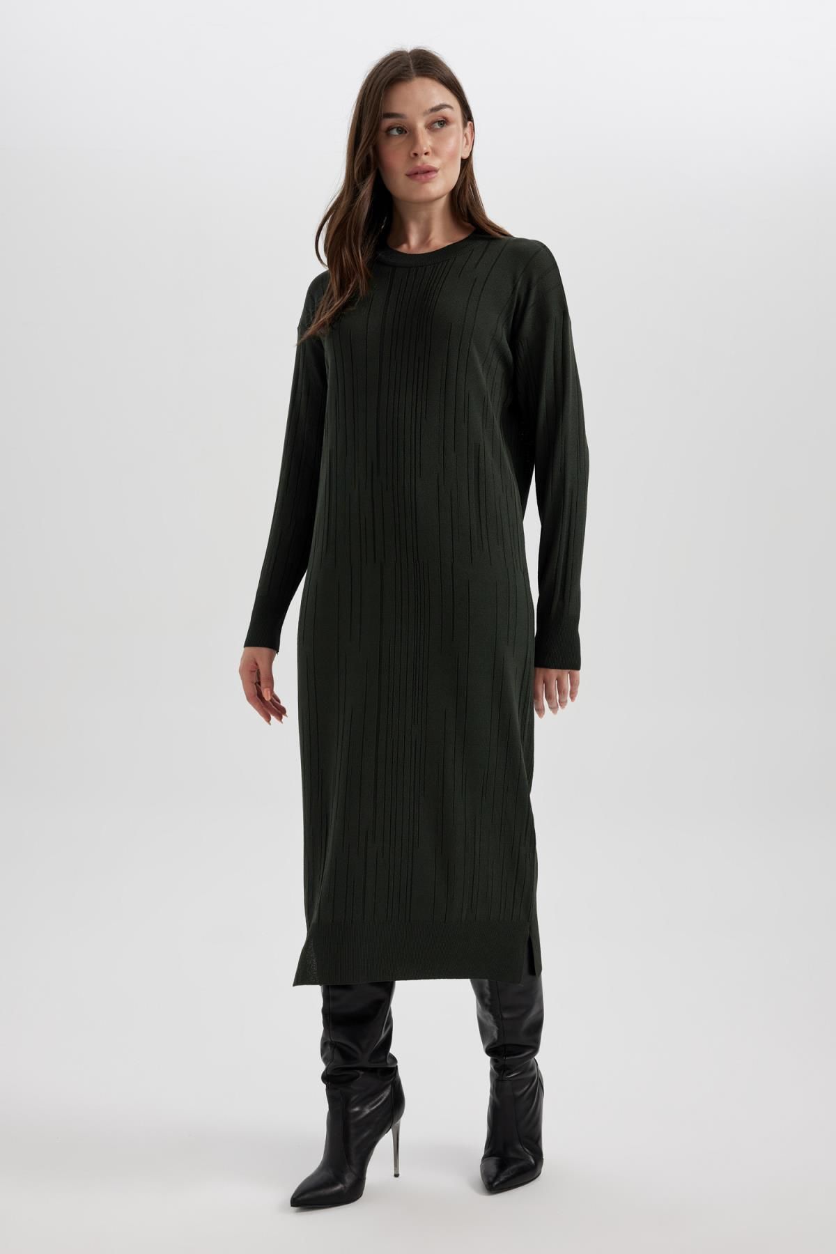 Regular Fit Bisiklet Yaka Basic Düz Uzun Kollu Krep Midi Triko Elbise A9806ax23wn Regular Fit Bisiklet Yaka Basic Düz Uzun Kollu Krep Midi Triko Elbise A9806ax23wn