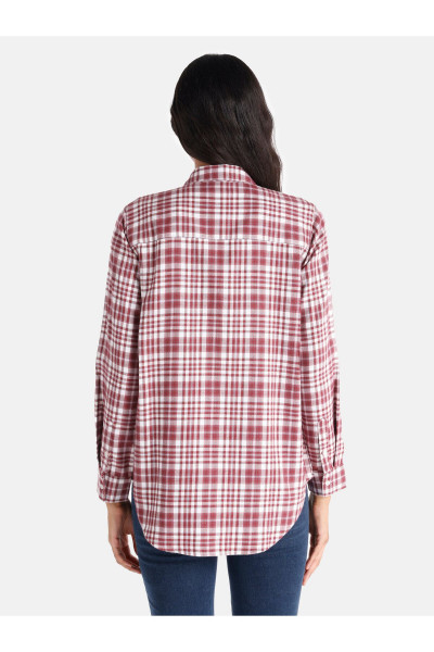 Regular Fit Kareli Bordo Kadın Uzun Kol Gömlek Regular Fit Kareli Bordo Kadın Uzun Kol Gömlek