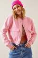 Pembe Çıtçıt Düğmeli Crop Bomber Ceket 3YXK4-47551-20 Pembe Çıtçıt Düğmeli Crop Bomber Ceket 3YXK4-47551-20