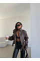 Kahverengi Biker Crop Deri Ceket Kahverengi Biker Crop Deri Ceket