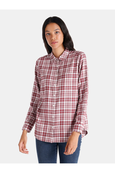 Regular Fit Kareli Bordo Kadın Uzun Kol Gömlek Regular Fit Kareli Bordo Kadın Uzun Kol Gömlek