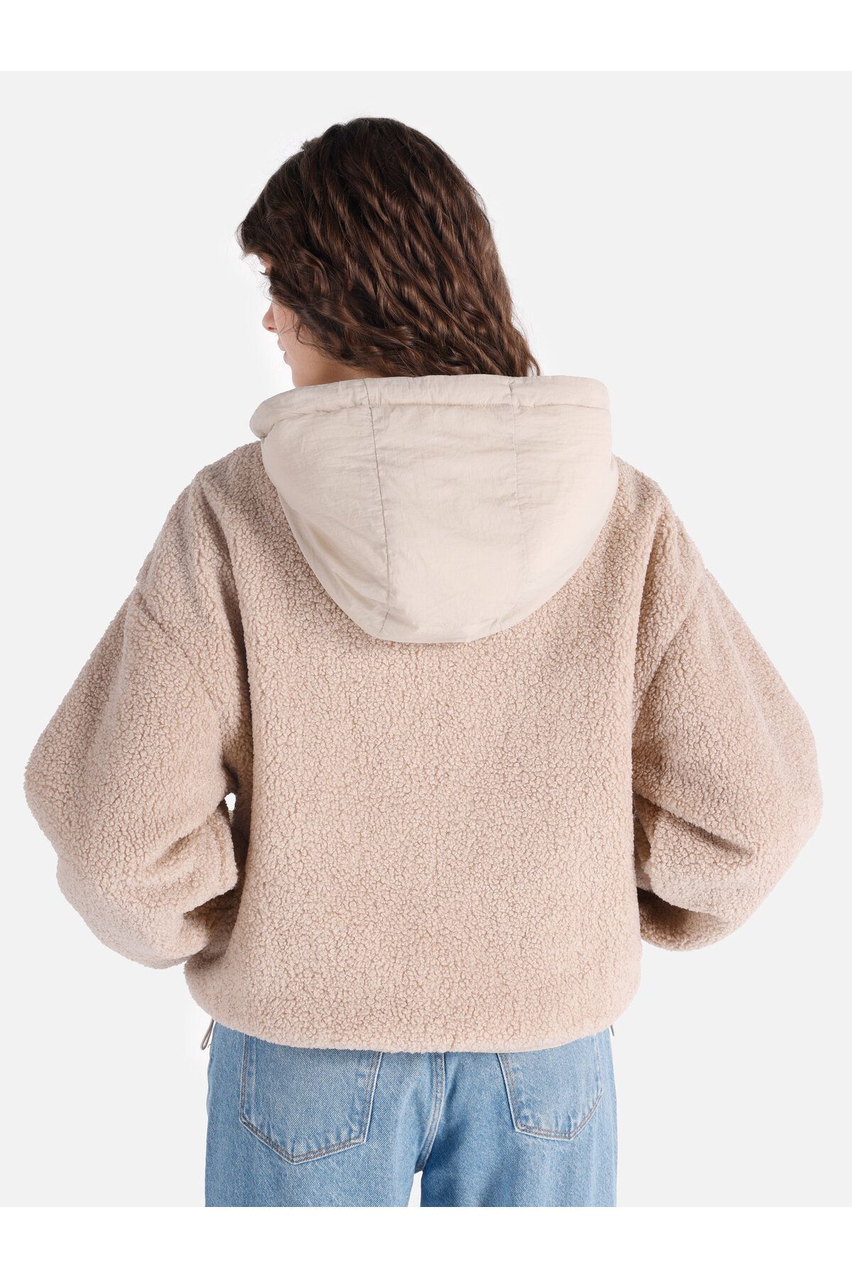 Regular Fit Kapüşonlu Yünlü Bej Kadın Mont Regular Fit Kapüşonlu Yünlü Bej Kadın Mont