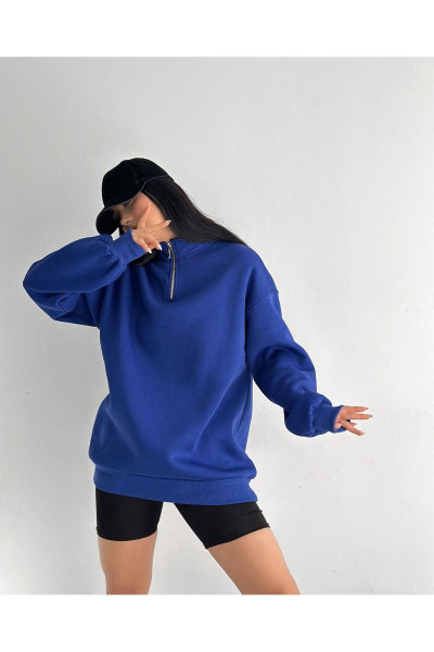 Saks Mavisi Unisex Yarım Fermuarlı Kışlık Şardonlu Pamuklu Polar Saks Mavisi Unisex Yarım Fermuarlı Kışlık Şardonlu Pamuklu Polar