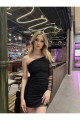 Kadın Tek Kol Astarlı Drapeli Mini Trend Tül Elbise Kadın Tek Kol Astarlı Drapeli Mini Trend Tül Elbise
