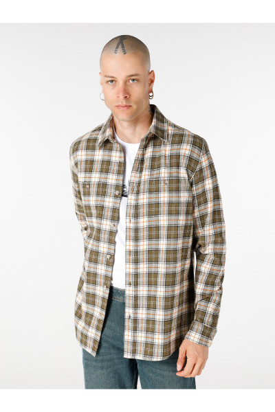 Regular Fit Kareli Yeşil Erkek Uzun Kol Gömlek