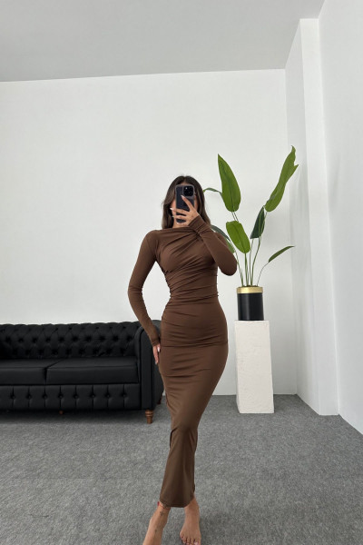 Kahverengi Drape Detay Maxi Elbise Kahverengi Drape Detay Maxi Elbise