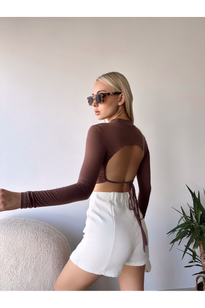Kadın Sırt Dekolteli Uzun Kol Crop Bluz Kadın Sırt Dekolteli Uzun Kol Crop Bluz