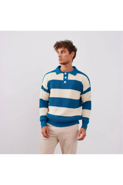 Unisex Düğmeli Polo Yaka Triko Kazak Unisex Düğmeli Polo Yaka Triko Kazak