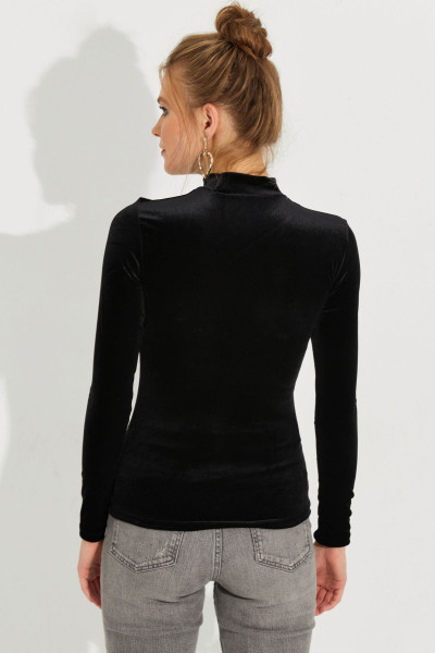 Kadın Siyah Kadife Bluz LPP1240