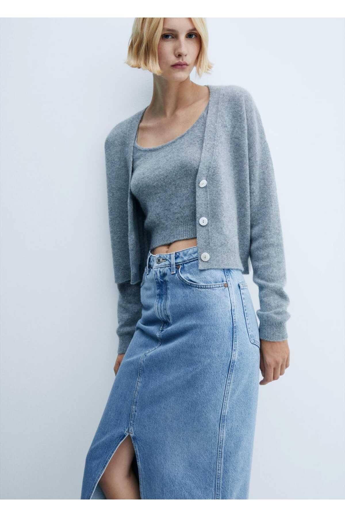 Yırtmaçlı denim etek Yırtmaçlı denim etek