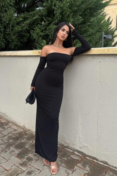 Leila Siyah Madonna Yaka Elbise Leila Siyah Madonna Yaka Elbise