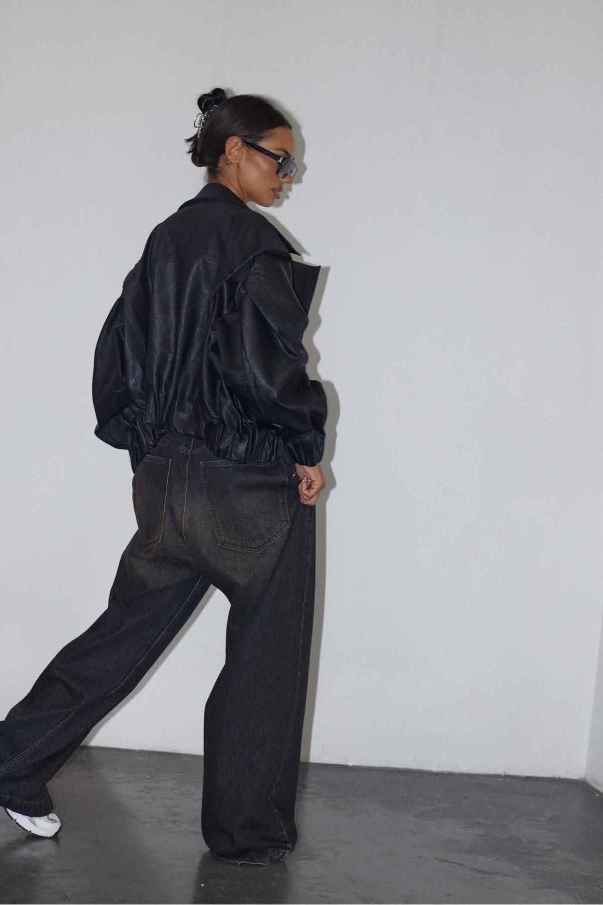 Siyah Oversize Deri Mont Siyah Oversize Deri Mont