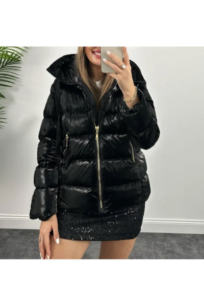 Parlak Puffer Mont Siyah Parlak Puffer Mont Siyah