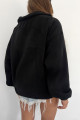 Kadın Polar Kumaş Siyah Oversize Sweatshirt Kadın Polar Kumaş Siyah Oversize Sweatshirt