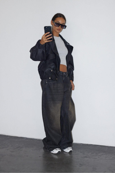 Siyah Oversize Deri Mont Siyah Oversize Deri Mont