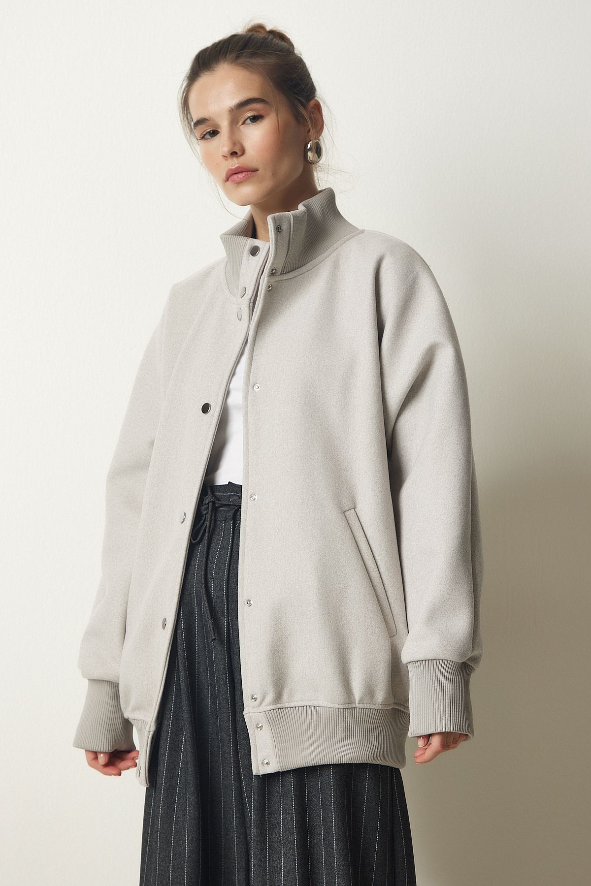 Kadın Taş Premium Çıtçıtlı Kaşe Mont  FN03150 Kadın Taş Premium Çıtçıtlı Kaşe Mont  FN03150