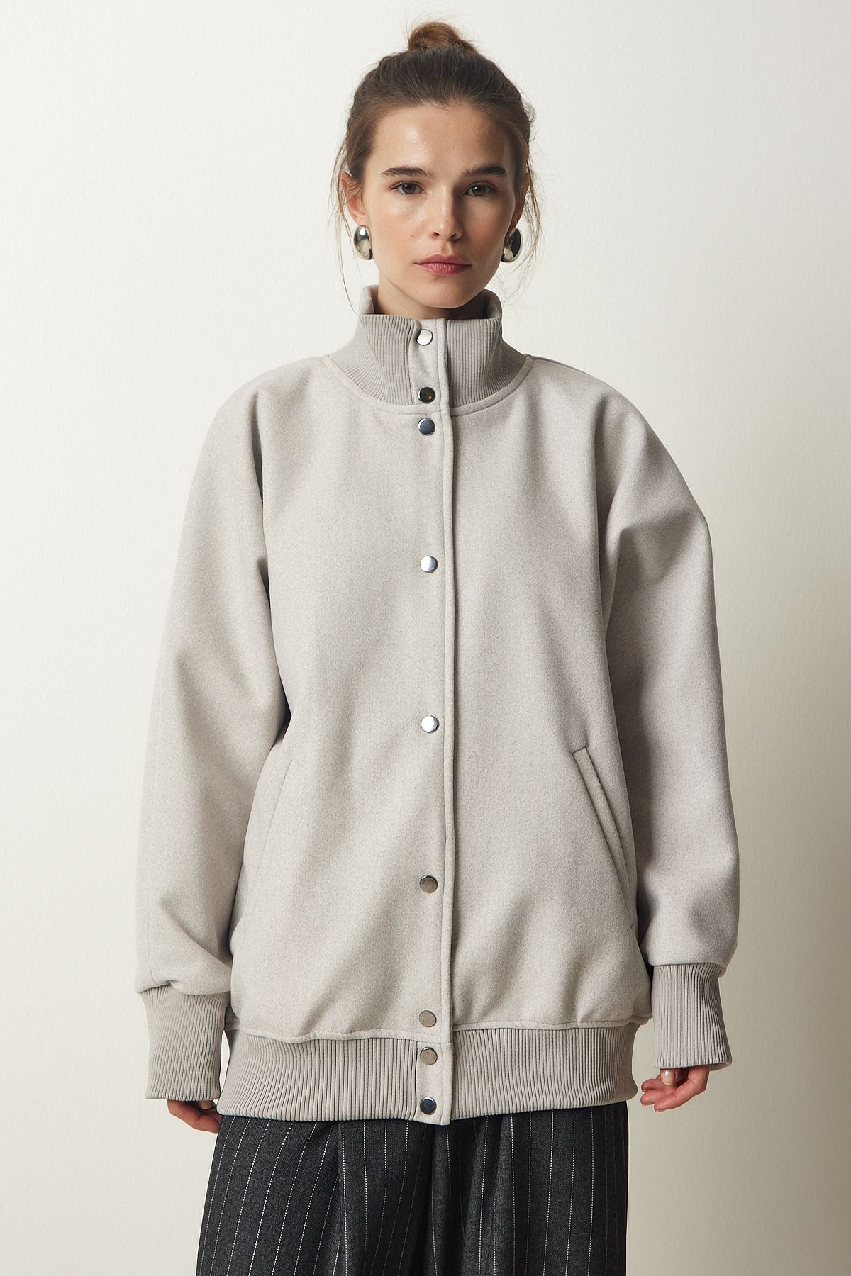 Kadın Taş Premium Çıtçıtlı Kaşe Mont  FN03150 Kadın Taş Premium Çıtçıtlı Kaşe Mont  FN03150