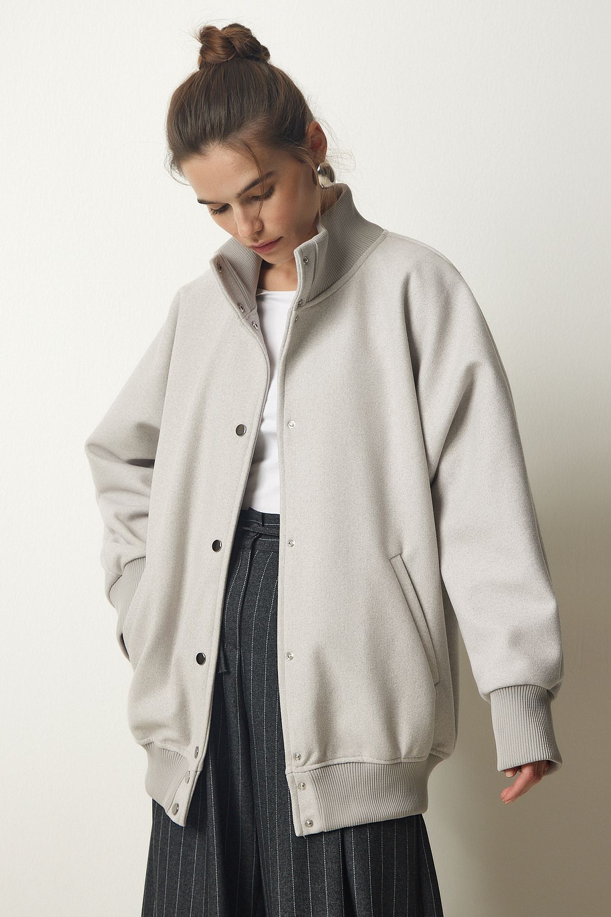 Kadın Taş Premium Çıtçıtlı Kaşe Mont  FN03150 Kadın Taş Premium Çıtçıtlı Kaşe Mont  FN03150