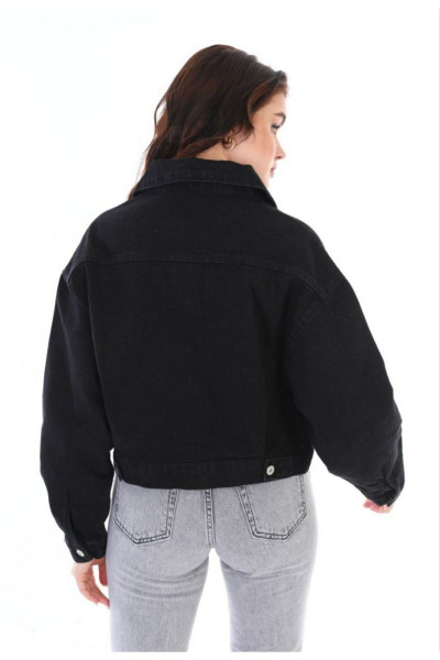 Siyah Denim Cep Detaylı Kot Ceket Siyah Denim Cep Detaylı Kot Ceket