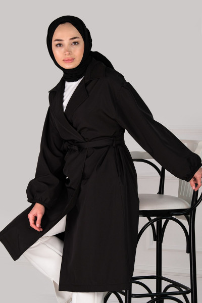 Kadın Su Itici Kuşaklı Oversize Trençkot Siyah Kadın Su Itici Kuşaklı Oversize Trençkot Siyah
