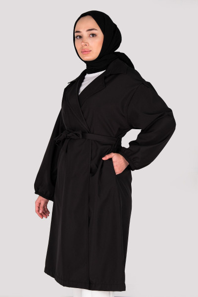 Kadın Su Itici Kuşaklı Oversize Trençkot Siyah Kadın Su Itici Kuşaklı Oversize Trençkot Siyah