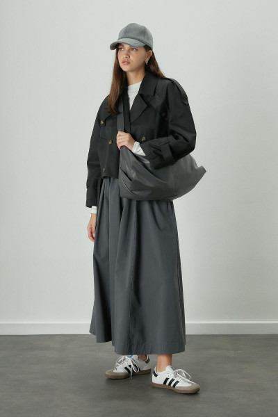 KATY GABARDİN BÜZGÜLÜ ETEK LACİVERT KATY GABARDİN BÜZGÜLÜ ETEK LACİVERT