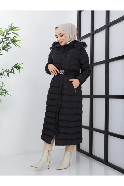 Kadın Tam Boy Uzun Yoğun Elyaflı Kapşonu Kürklü Tesettür Şişme Mont Kadın Tam Boy Uzun Yoğun Elyaflı Kapşonu Kürklü Tesettür Şişme Mont