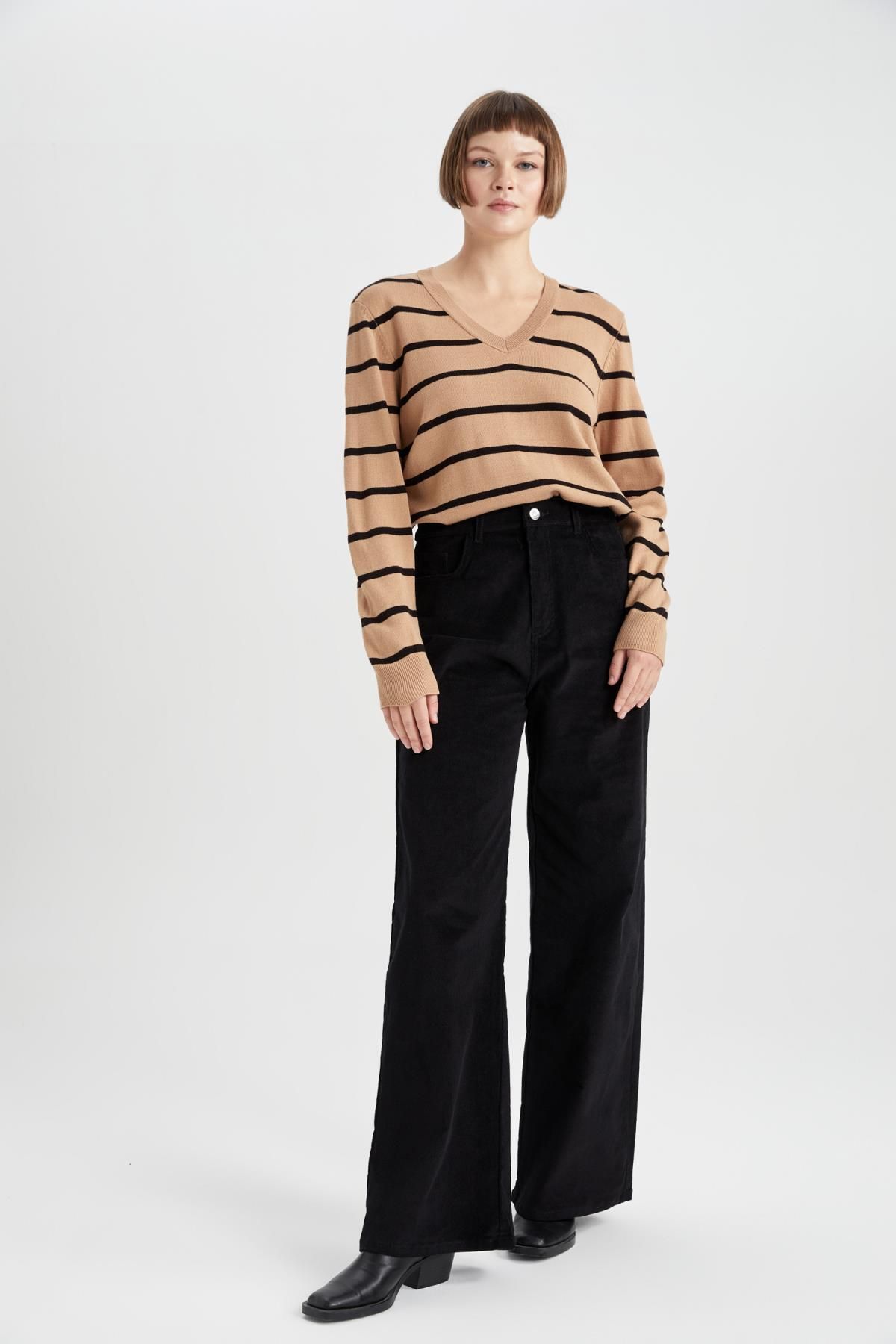 Wide Leg Yüksek Bel Geniş Bol Paça Cepli Basic Düz Fitilli Kadife Pantolon A4685ax23wn Wide Leg Yüksek Bel Geniş Bol Paça Cepli Basic Düz Fitilli Kadife Pantolon A4685ax23wn