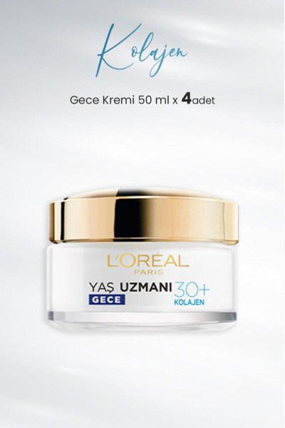 Loreal Paris Yaş Uzmanı Kırışıklık Karşıtı Gece Kremi 30+ Kolajen 50 ml x 4 Adet Loreal Paris Yaş Uzmanı Kırışıklık Karşıtı Gece Kremi 30+ Kolajen 50 ml x 4 Adet