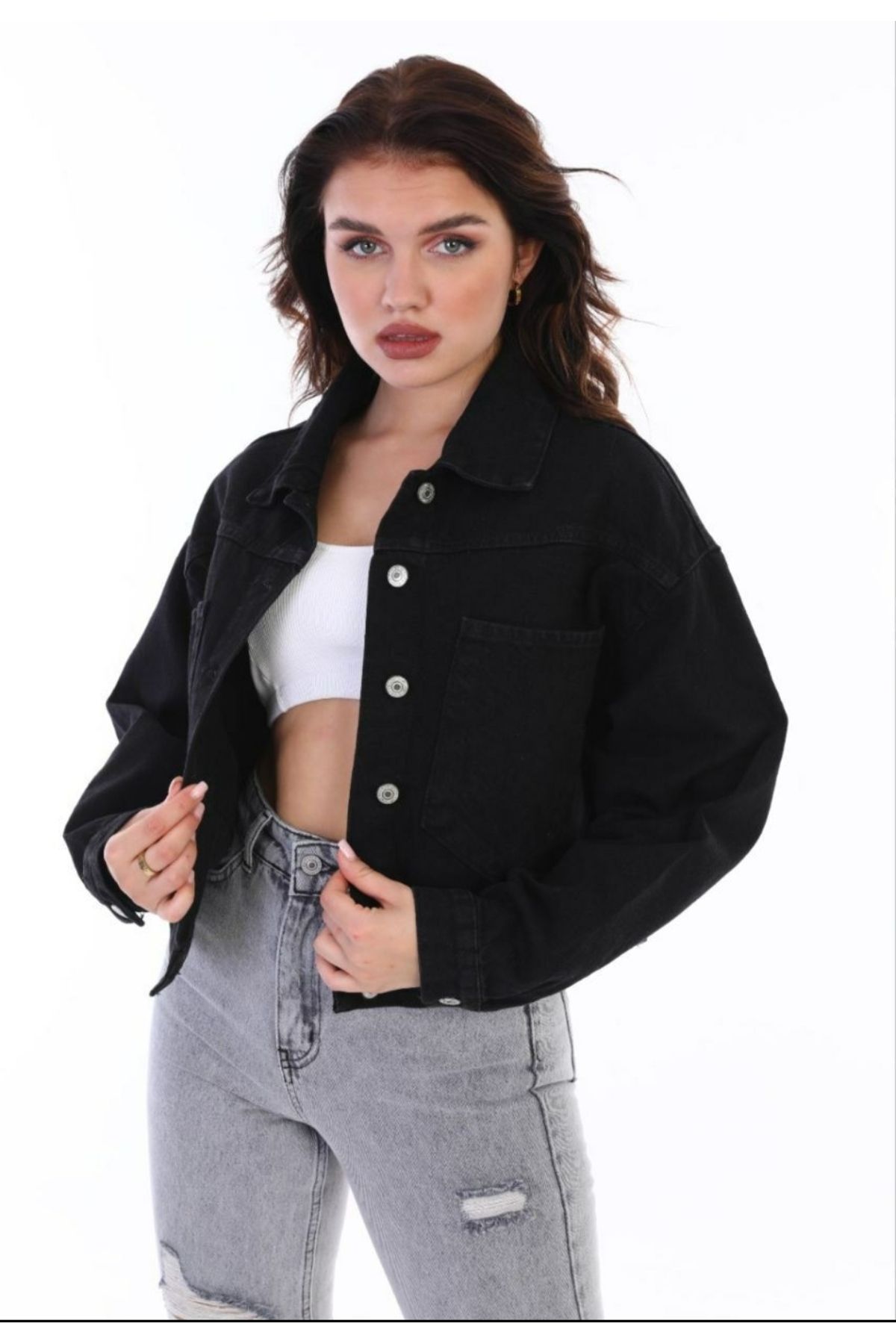 Siyah Denim Cep Detaylı Kot Ceket Siyah Denim Cep Detaylı Kot Ceket