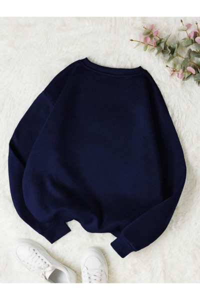 Kırmızı Minimal Kalp Sweatshirt - Lacivert Baskılı Oversize Kalın Kışlık Bisiklet Yaka Kırmızı Minimal Kalp Sweatshirt - Lacivert Baskılı Oversize Kalın Kışlık Bisiklet Yaka